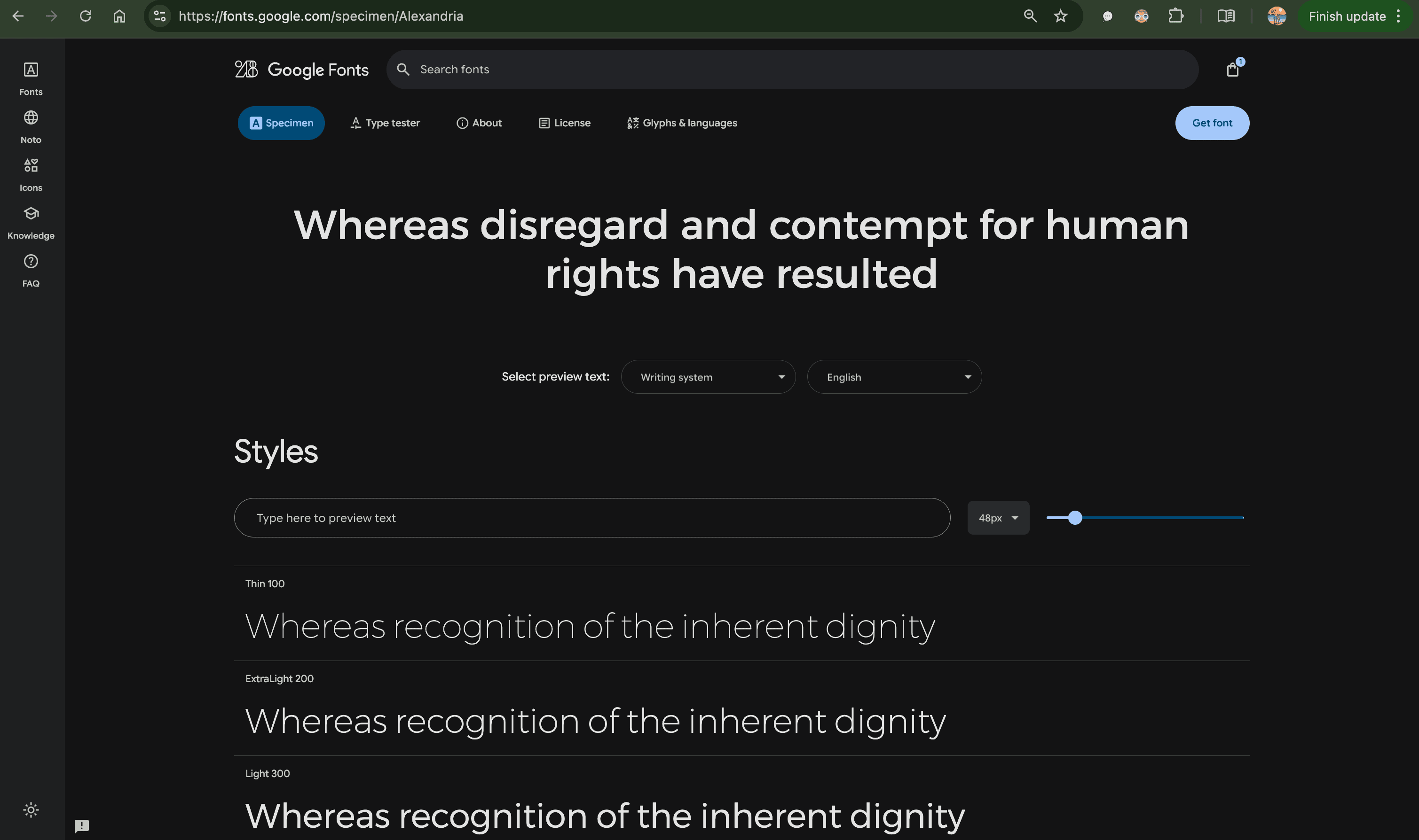 Downloading Alexandria Google Font