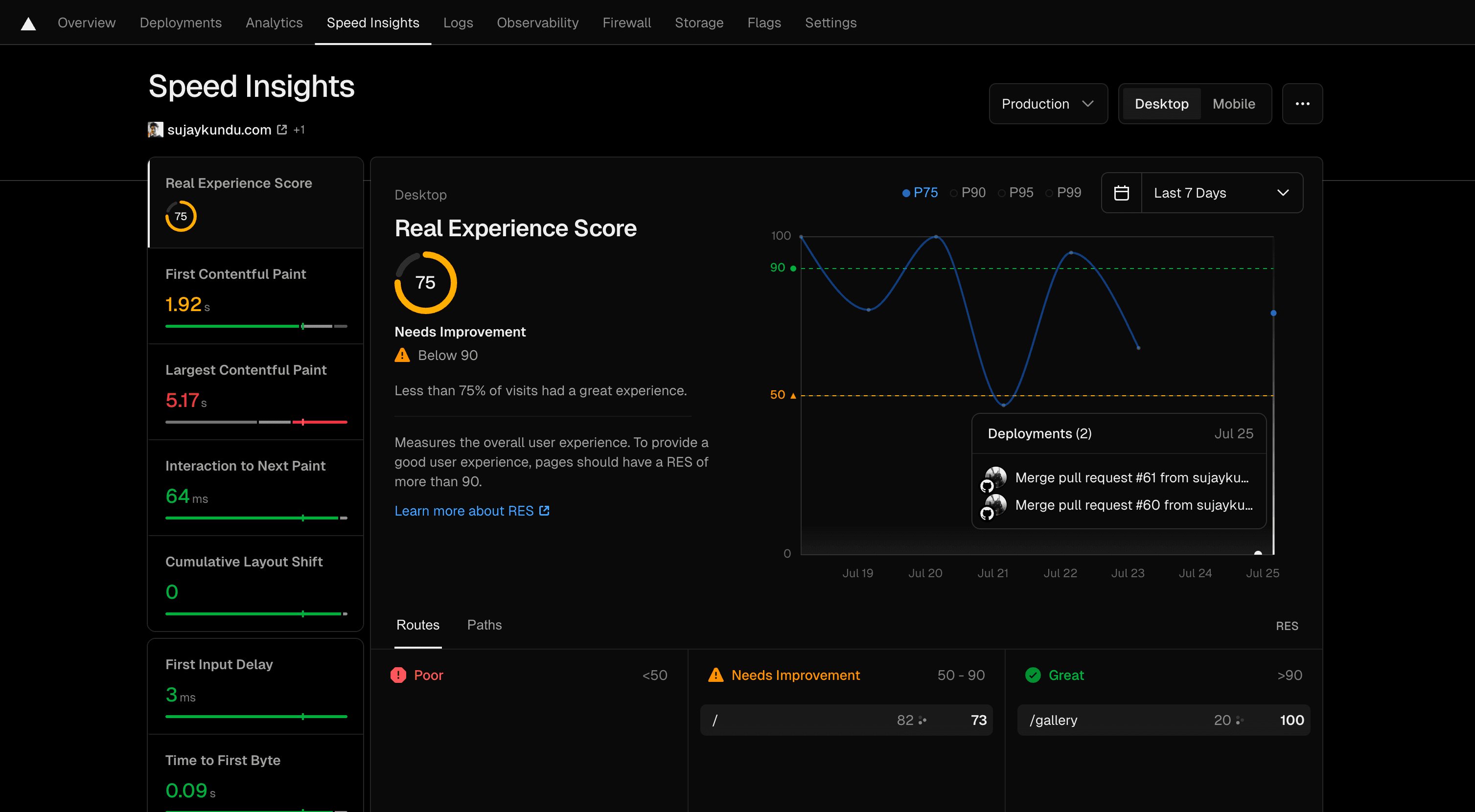 July 25, 2025 - Vercel dashboard